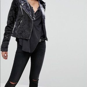 BLANK NYC Velvet Moto Jacket -dark, smoky gray-NWT